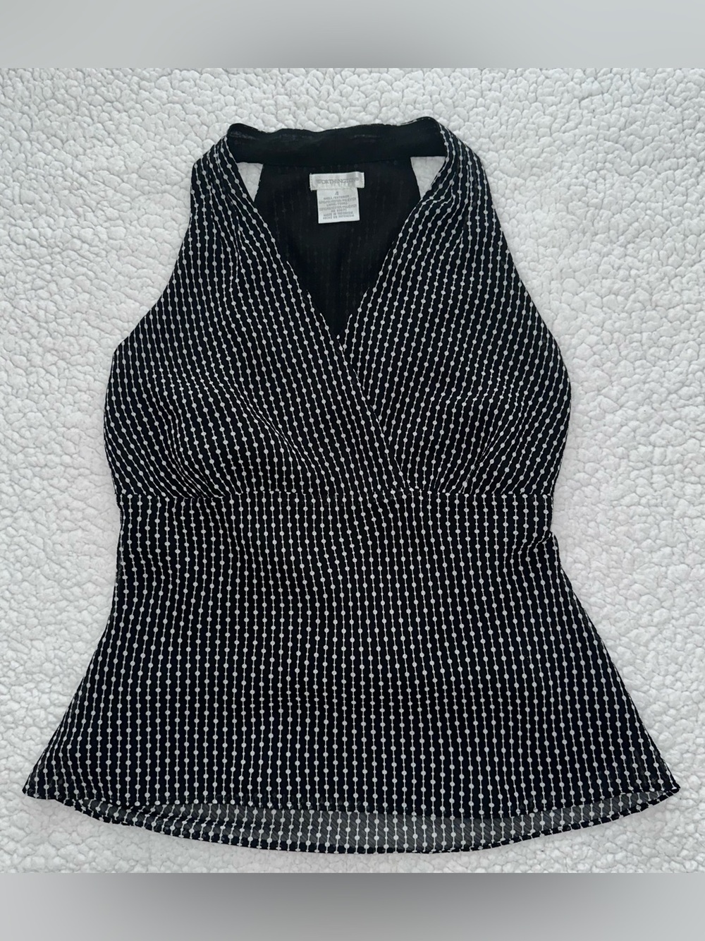 VTG Y2K halter tank top plunging v neck whimsy festival vintage black white 4